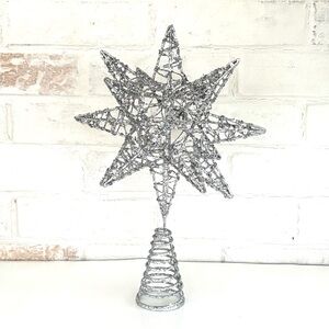 Glitter Sequin Silver Multi Point Star Christmas Tree Topper